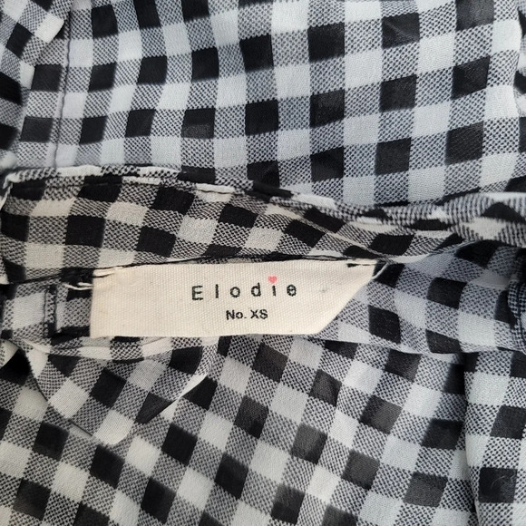 Elodie Womens Top Black White Cold Shoulder Tie Neck Short Sleeve Check Sz XS - Picture 7 of 8